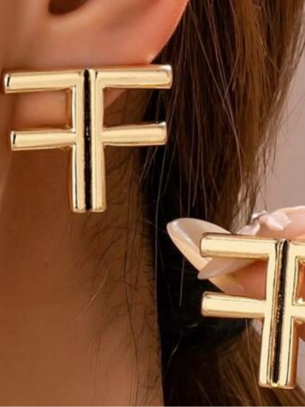 Gold Letter-Style Stud Earrings - Women Jewelry